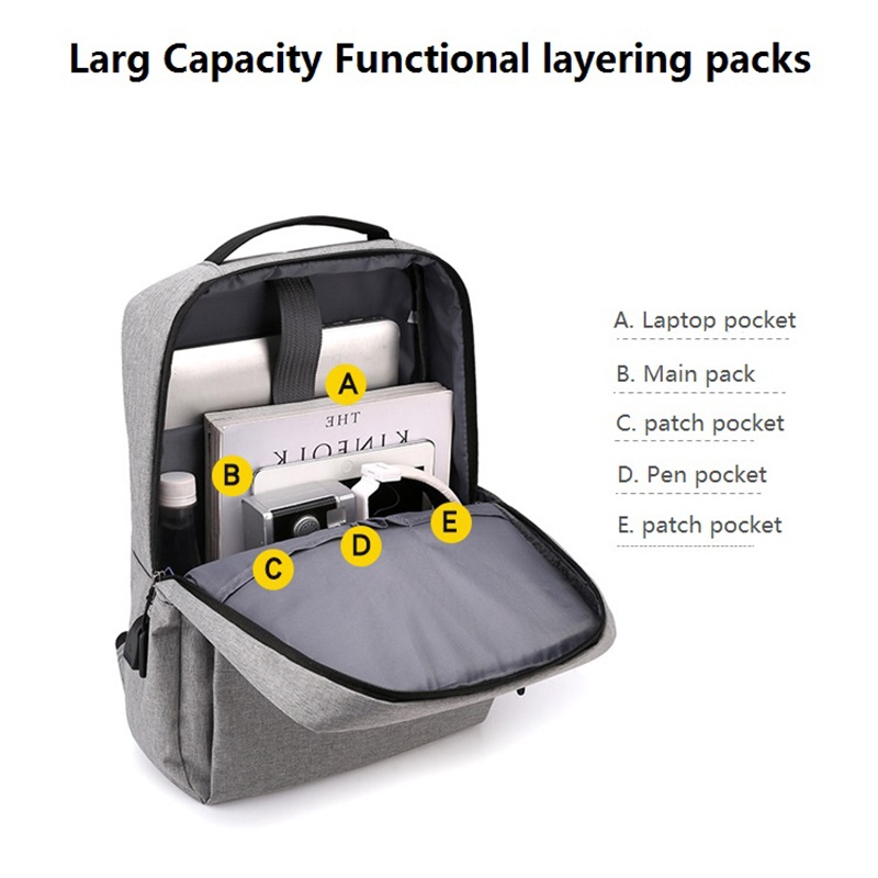 Custom Sleek Gray Business Backpack with USB Port