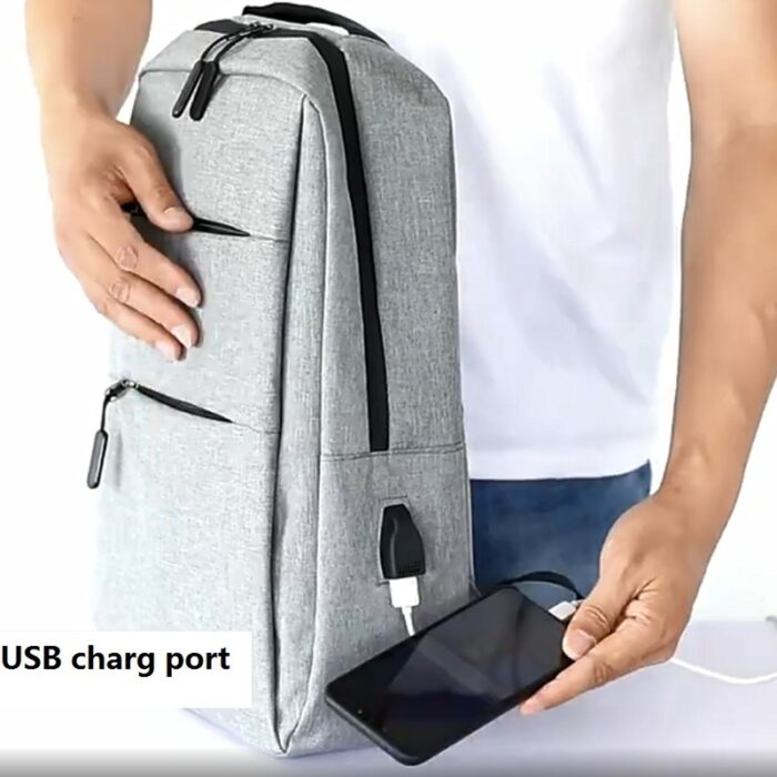 Custom Sleek Gray Business Backpack with USB Port