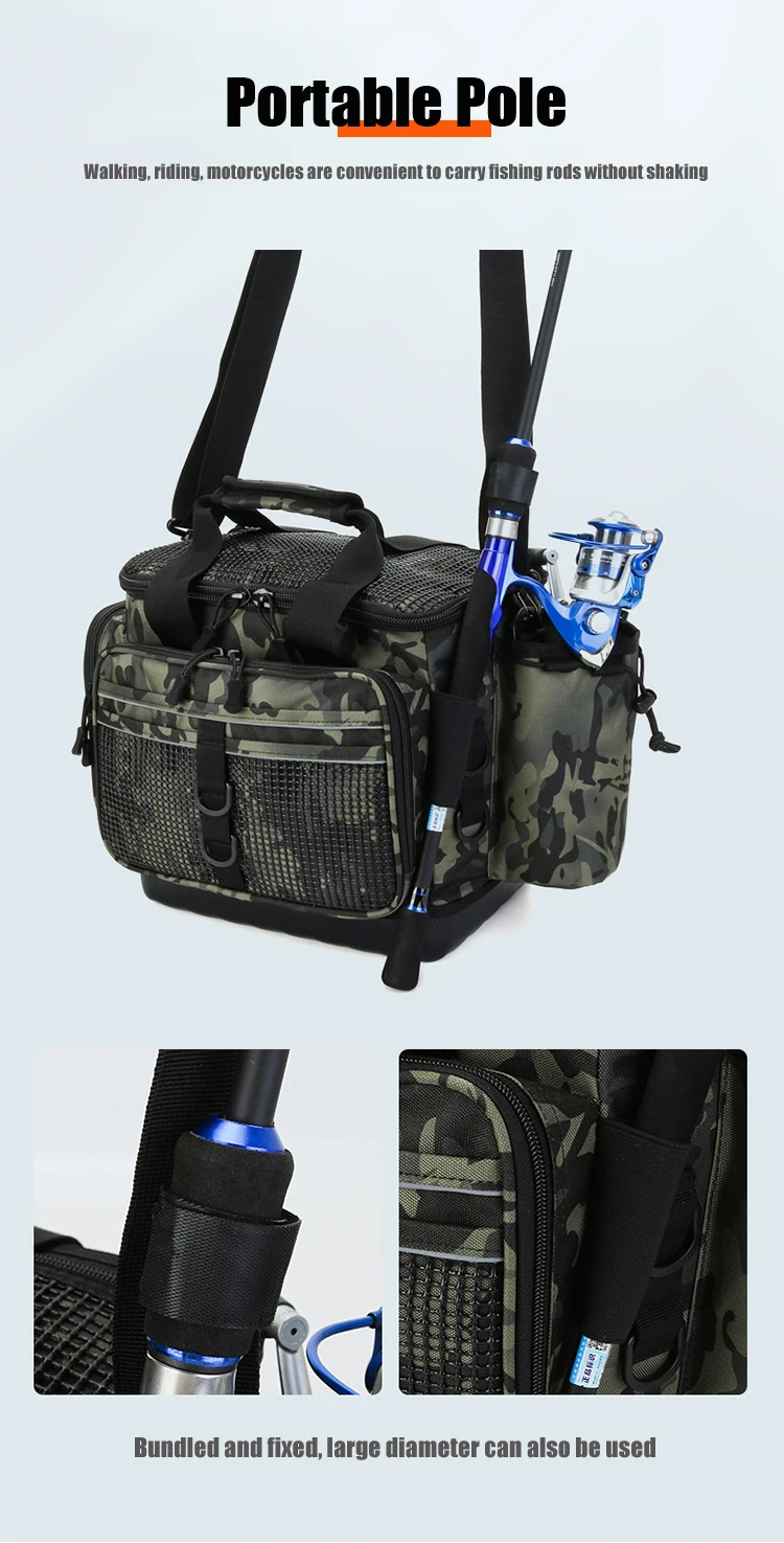 Fishing Tackle Storage Bags Camouflage Fishing Hiking Hunting Camping Water Resistant Fishing Gear Storage Bag with Rod Holder