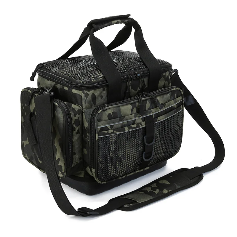 Fishing Tackle Storage Bags Camouflage Fishing Hiking Hunting Camping Water Resistant Fishing Gear Storage Bag with Rod Holder