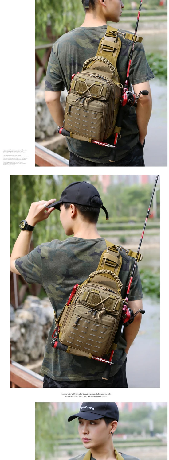 20L Large Storage Water-Resistant Fishing Bag Cross Body Sling Bag model show