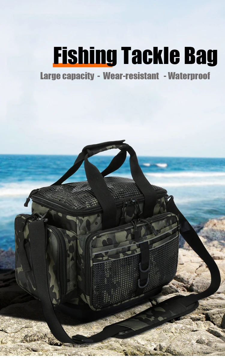 Fishing Tackle Storage Bags Camouflage Fishing Hiking Hunting Camping Water Resistant Fishing Gear Storage Bag with Rod Holder