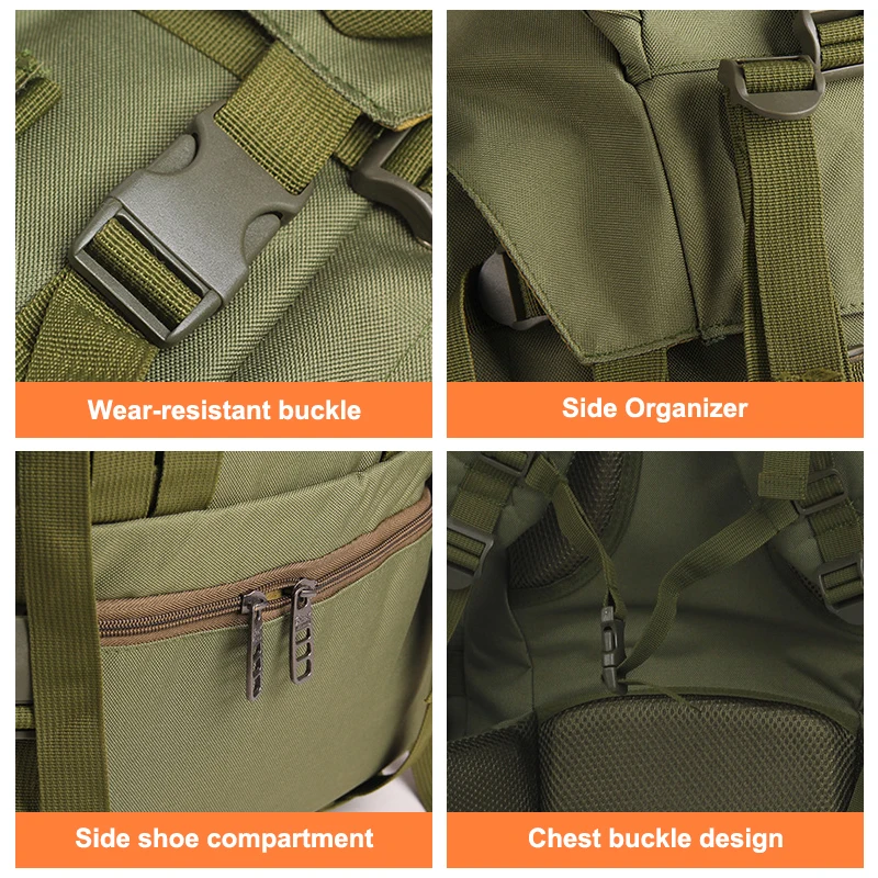 Customized Large Capacity 80L Climbing Hiking Back Pack Outdoor Mountaineering Hiking Tactical Backpack